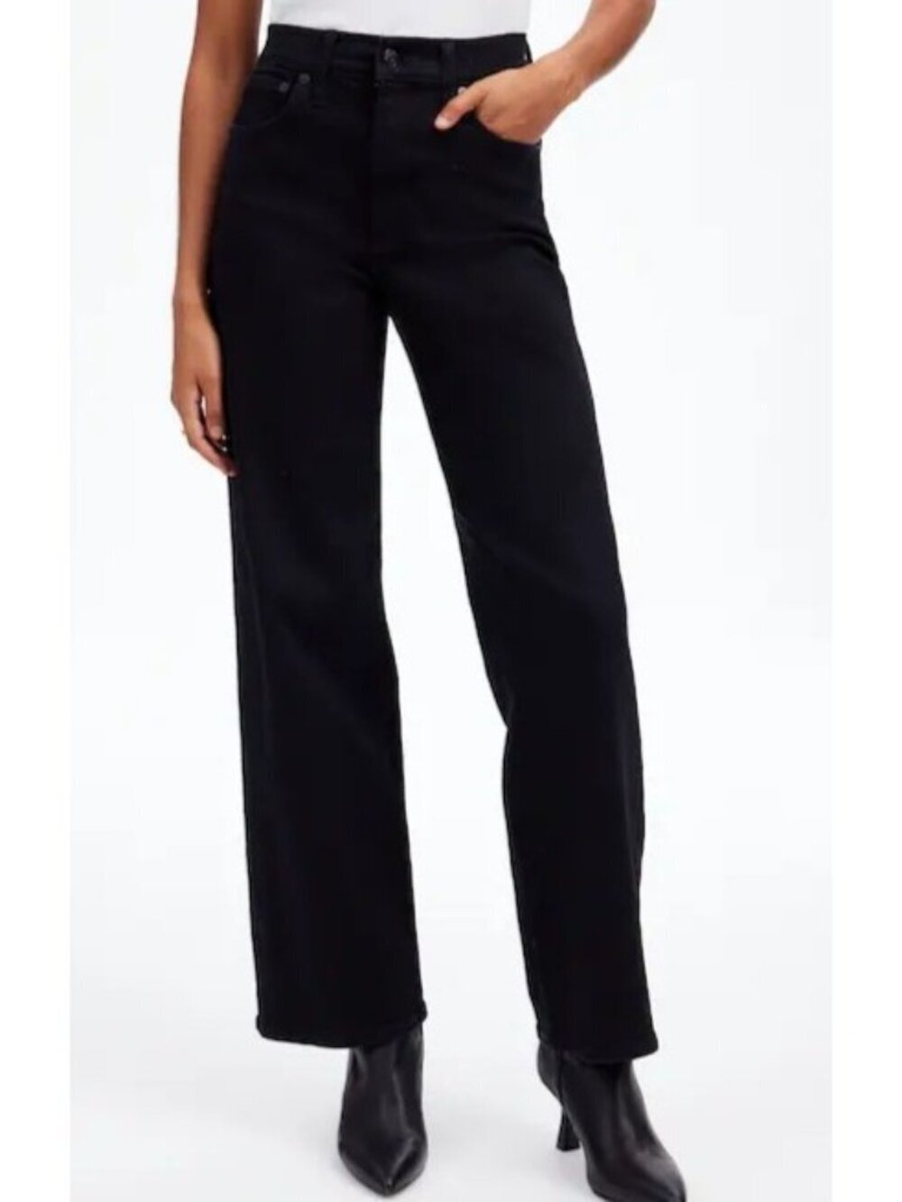 Madewell The Perfect Vintage Wide-Leg Jeans~Size 31P~Black Rinse Wash NWT L7 24